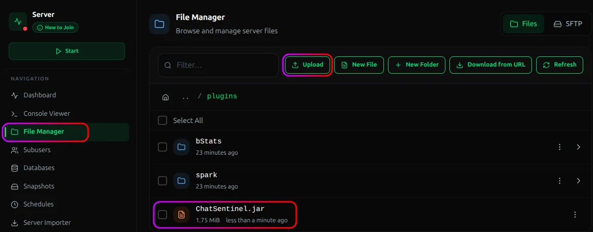 Upload button