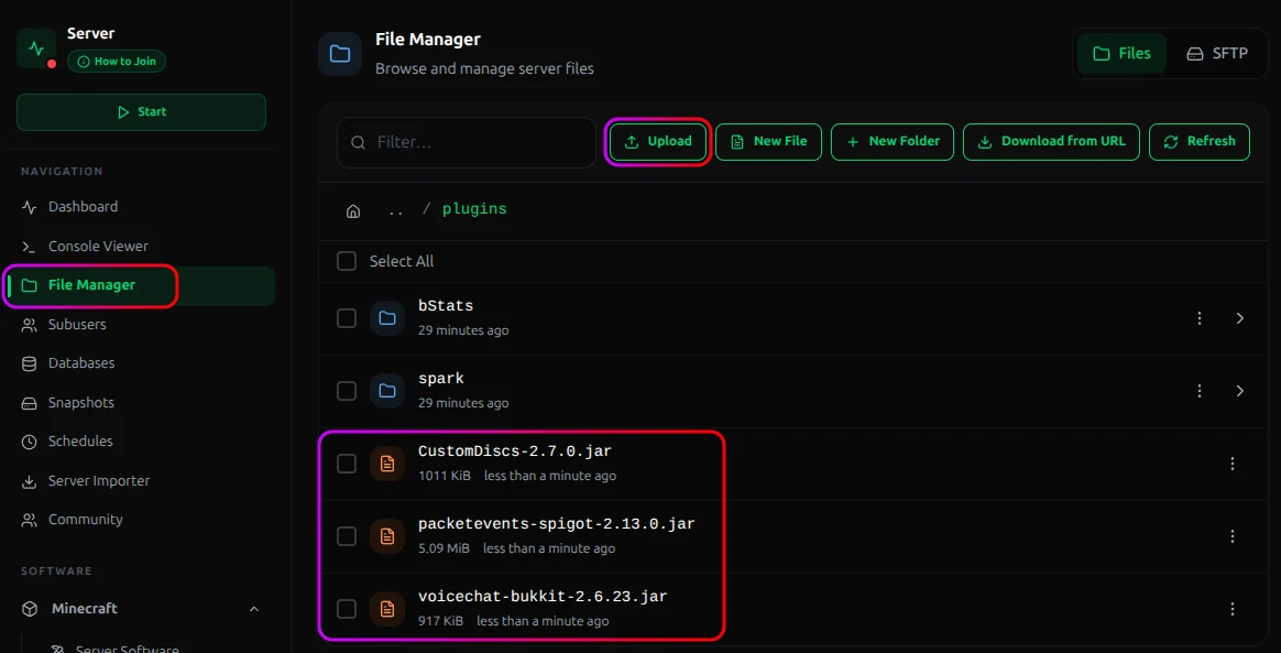Upload button