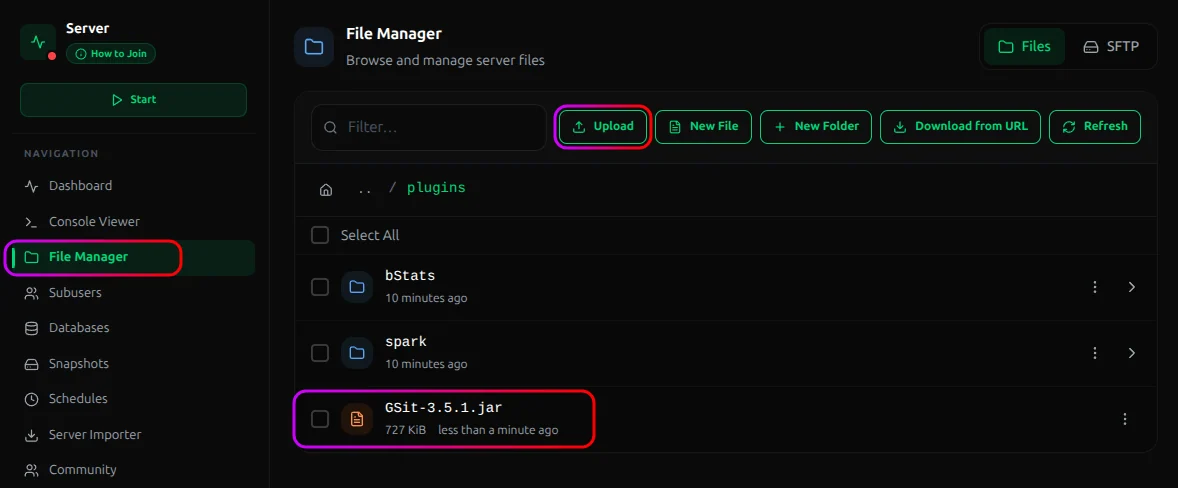 Upload button