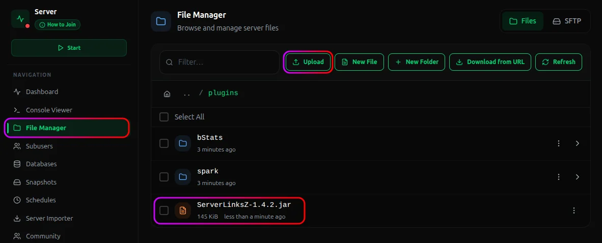 Upload button