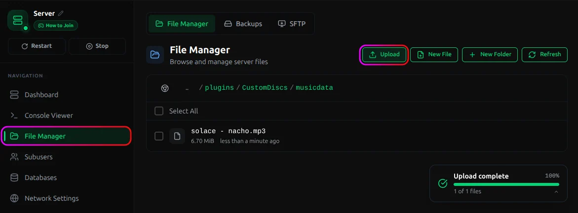 Upload music file