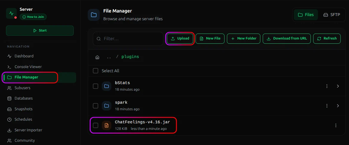 Upload button