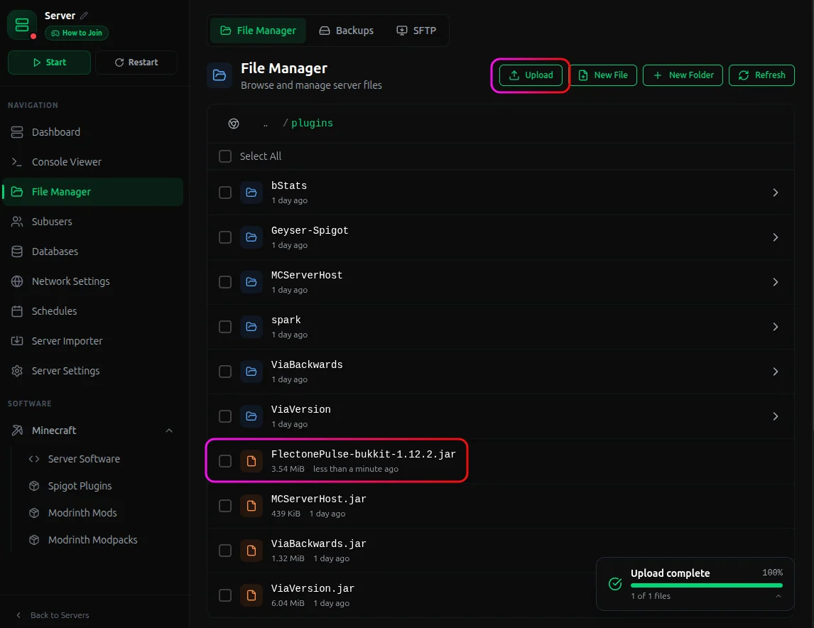 Upload button on MCSH